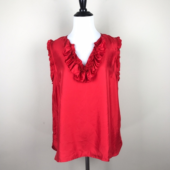 J. Crew Tops - J.Crew Red Margot Silk Ruffle Neck Silk Top